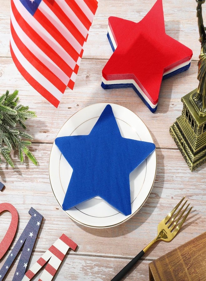 JarThenaAMCS 60Pcs Patriotic Paper Napkins Red Blue White Star Shape Disposable Napkins 4th of July Luncheon Dinner Napkins for Independence Day Memorial Day Party Supplies - Image 3